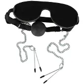 Bad Kitty Bondage Ball Gag met Tepelklemmen en Oogmasker