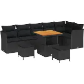 vidaXL Tuinbank Set 9 st 6-Aantal zitplaatsen Zwart