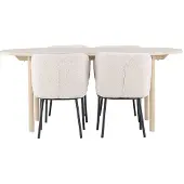 Ebuy24 Andy eethoek tafel 90x180cm en 4 bouclé stoelen whitewash.