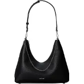 Calvin Klein Schoudertas 'Chain Strap Pebble Grain Hobo' zwart / zilver