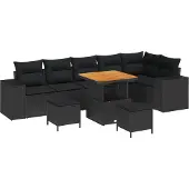 vidaXL Tuinbank Set 9 st 6-Aantal zitplaatsen Zwart poly rattan