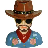 HD Collection Vaas Cowboy Hoed Bruin Blauw Polyresin 24x21x27cm