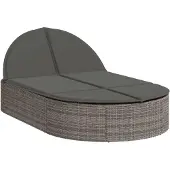 vidaXL Ligbed 2-persoons met kussens poly rattan grijs