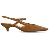 Manfield Cognac suède slingbacks met kittenheel | Maat 40