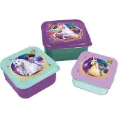 Stor Unicorn Academy 3-in-1 Snackdoosjes - 3 formaten - Vierkant - Sluit goed af - Lunchboxen voor kinderen - Los deksel - Geschikt voor koekjes, fruit en snacks - Paars/Groen