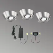 Evotec 3-delige LED-onderbouwverlichting PAL CF 12 cm Ø, alu / grijs / zink, Keuken, metaal, Modern, kastverlichting