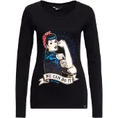 Queen Kerosin - Rockabilly Shirt met lange mouwen - We Can Do It - XS tot 4XL - voor Vrouwen - zwart | Maat 4XL
