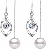 Charme Bijoux Lange Oorbellen-Zsa-Zilver-Synthetische-Parel-strass-Doorsteek