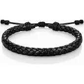 LGT JWLS Heren Armband Gevlochten Leer Zwart Verstelbaar