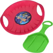 KOTARBAU Sneeuwschijf Set, Kunststof, 60 cm, Groen & Roze, Schotel Slee Plastic, 34x53 cm, Sneeuw Slee, Rodelen, Lichtgewicht, Voor Kinderen En Volwassenen, Bobsleeën, Sneeuwglijder