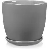 Polnix Grijze Keramische Pot met Schotel - 15 cm