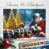 Wooden City Houten kerstpuzzel 150 stukjes: Kerstman & Dassens