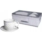Livello Set van 2 Mokken met Schotels, 250ml, Stippen, Cadeauset