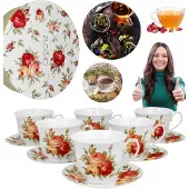 Duo Porseleinen Theekopjes met Schotels, 250ml, 6 stuks, Bloemendesign