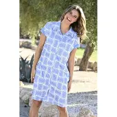 Ringella Blauw doorknoopnachthemd strepen - Blauw - Maat - 42