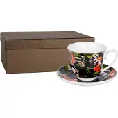 Livello Porseleinen Kopjes met Schotels, 2 stuks, Bloemendesign, 250 ml