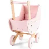 Woet Houten Poppenwagen - Inclusief Dekbedje - Roze Speelgoed Kinderwagen - Duwhoogte 50cm - Rollenspel Poppenaccessoire - Vanaf 3 Jaar