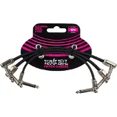 Ernie Ball Flat Ribbon - Patchkabel - Haaks naar Haaks - 15cm - Zwart - Metalen Behuizing - Pedalboard - 3-Pack