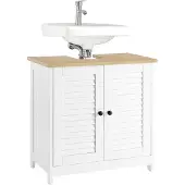 SoBuy FRG237-WN wastafelonderkast, badkamerkast, badmeubel, onderkast in wit en natuurhout, afmetingen ongeveer 60x59x35 cm (breedte x hoogte x diepte)