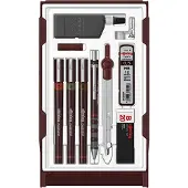 Rotring Isograph-pennenset technische pen en vulpotlood masterset | 3 fineliners (0,1 mm, 0,3 mm, 0,5 mm), vulpotlood (0,5 mm) en Kompas, plus accessoires | 10 stuks
