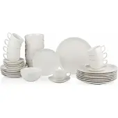 Alpina serviesset 8 Persoons - Aardewerk Servies 40-Delig - Bordenset met Ontbijtborden, Dinerborden, Kommen, Kopjes en Schotels - Servies Set Vaatwasser- en Magnetronbestendig - Wit