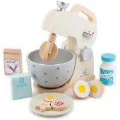 New Classic Toys Houten Mixer Speelset - Inclusief Kom, Bloem, Suiker, Melk, Eieren en Koekjes - Speelgoedkeukenmachine voor Kinderen - Rollenspel Keukenspeelgoed - Vanaf 3 Jaar