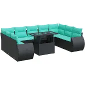 vidaXL 10-delige Loungeset met kussens poly rattan acacia zwart