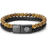 Lucleon Icon | Armband met Stenen met Houtnerfpatroon & Leer