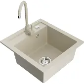 Mexen Vito granieten gootsteen 1-komor met keukenmengkraan Telma, beige - 6503-69-670200-69