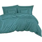 Darymex Bamboe-katoen satijn beddengoed (P) STREEP, zeegroen/220x200 + 2 kussenslopen 70x80, inclusief lattenbodem + 4 sierkussens 40x40, bamboe