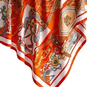 Kamea Zijdeachtige Dames Sjaal 90x90cm - Oranje/Wit Kettingmotief
