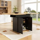 STILVORA Uitschuifbare Teleskoptisch 110-140x70x76 cm MDF Zwart – Opbergtafel met Golfdeur