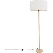 QAZQA Houten vloerlamp met ovale linnen kap wit 50cm - Mels