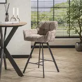 Dimehouse Barkruk Lino Chenille Stof Rich Champagne Draaibaar