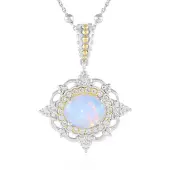 Cavill - Zilveren Halsketting 925 Sterling Zilver Rhodium - 1,845 ct Welo Opaal, 12 Topaas & 22 Zirkonia - Verstelbaar Elegant