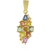 Cavill - Vergulde 925 Sterling Zilver Hanger met 1,759 ct Blauwe en Roze Saffier Peervormig en Ovaal - Kleurrijk Elegant Design 27x11 mm