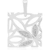 Cavill - Zilveren Hanger met 0,03 ct I1 (G) Diamanten - 925 Sterling Zilver Gerhodineerd - Modern Elegant Pavé Design - Vierkant Bladmotief
