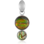 Cavill - Zilveren Hanger - 6 Karaat Ammoliet & Abalone Schelp Ronde Cabochons - 925 Sterling Zilver Gerhodineerd - Modern Design Kleurrijk Natuursteen