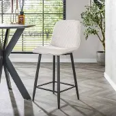 Dimehouse Moderne Barkruk Lento Rib Rock Stof Ivoor Ribstructuur