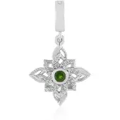 Cavill - Hanger 925 Sterling Zilver Geplatineerd - Russische Diopsied 0,12 ct & 32 Zirkonen 0,09 ct - Elegante Bloemvormige Groene Edelsteen