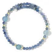 Cavill - Stalen Armband Dames met Nepal Kyaniet 23,5 ct, Blauwe Calciet 11,5 ct & Witte Zoetwaterparels - Gouden Hematiet Accent - Elegant & Modern