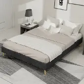 MODFU - Bedframe 140x200 cm – Cartoonvormig hoofdbord met gasveer – Grijs