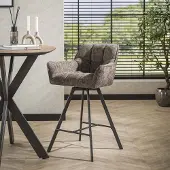 Dimehouse Barkruk Lino Chenille Stof Rich Taupe Draaibaar