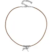 Cavill - Halsketting - 925 Sterling Zilver - Bruin Leer - Verstelbare Unisex Minimalistische Hanger 23x16 mm - Desert Chic Stijl