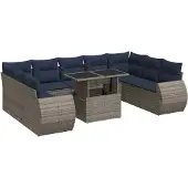 vidaXL 10-delige Loungeset met kussens poly rattan acacia grijs