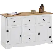 CARO-Möbel CAMPO-dressoir van massief hout met 5 lades en 2 deuren - Wit