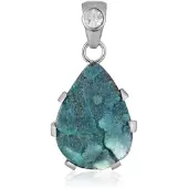 Cavill - Zilveren Hanger 925 Sterling Zilver - 13,6 ct Silica Druzy & 0,35 ct Witte Topaas - Bali Barong Stijl - Peervormige Edelsteen - Luxe Sieraad