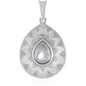 Cavill - Zilveren Labradoriet Hanger met Platina Afwerking - 925 Sterling Zilver - 0,73 ct Peervormige Cabochon - Elegante Druppelvorm