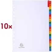 Exacompta 10x Tabbladen karton 160g - versterkte gekleurde tabs + inbdexblad - 20 tabs - A tot Z - A4 - Wit - 1111E