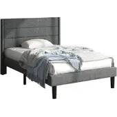 Flieks Polsterbed 90x200cm - Gepolst kopstuk, linnen, grijs, modern design (zonder matras)
